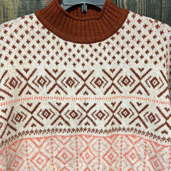 American Eagle Fair Isle Oversized Sweater S Vtg Retro Cropped Mock Cozy Preppy - Picture 4 of 9